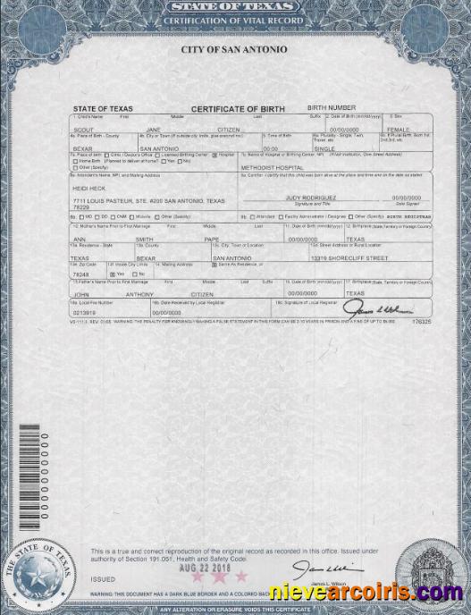 USA Texas birth certificate
